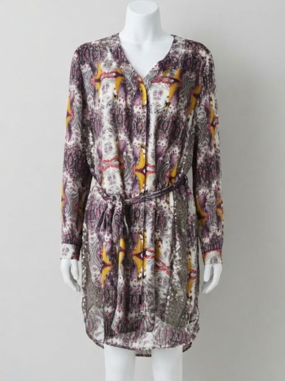 Chelsea & Violet Peacock Print Long Sleeve Dress with Sequin Side Panels
